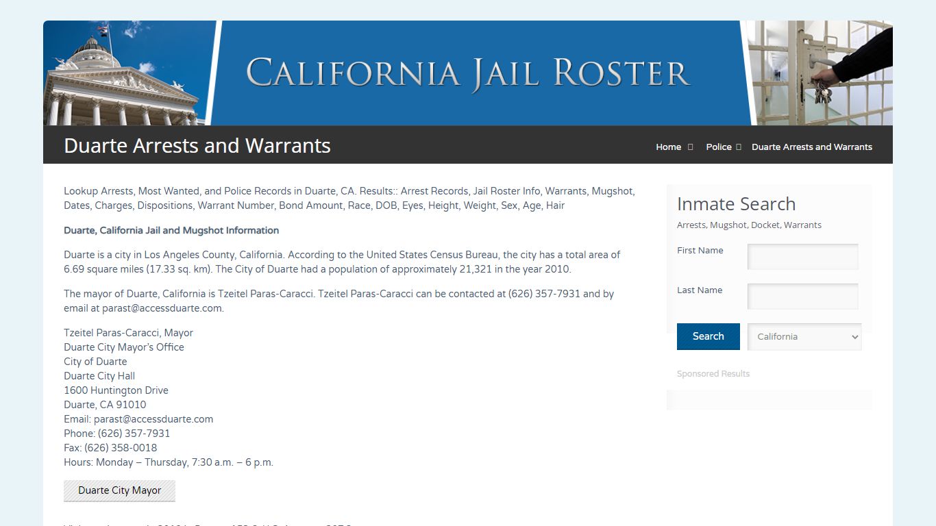 Duarte Arrests and Warrants | Jail Roster Search